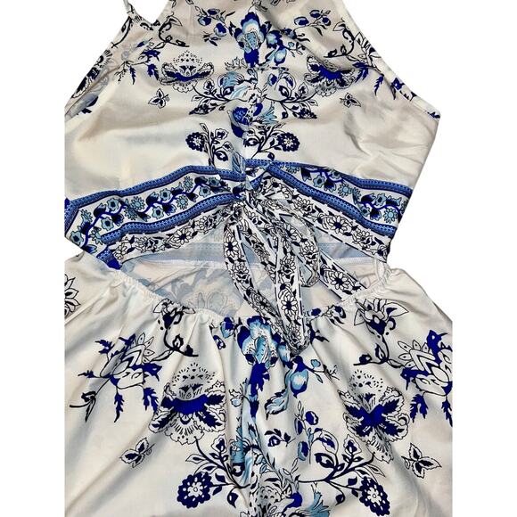 New Gliget Back Tie Blue & White Floral Halter Dress Women's Large (8/10) - Picture 5 of 7